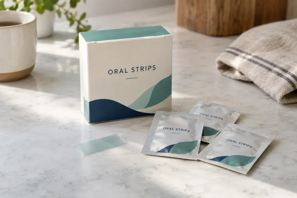 Probiotic oral strips carton, foil sachets and dissolving film