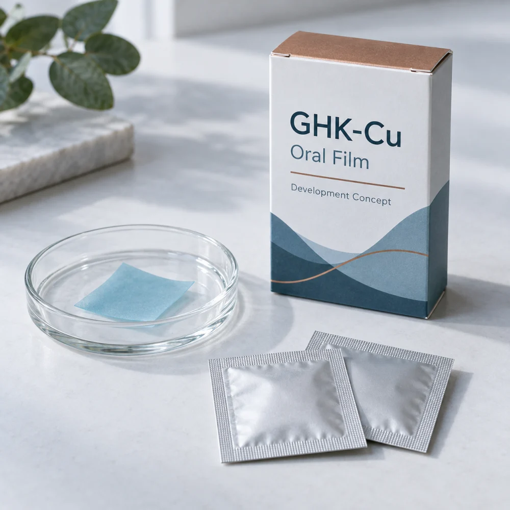 GHK-Cu oral-film packaging development concept