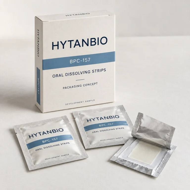 AI-generated HYTANBIO BPC-157 oral strip packaging concept