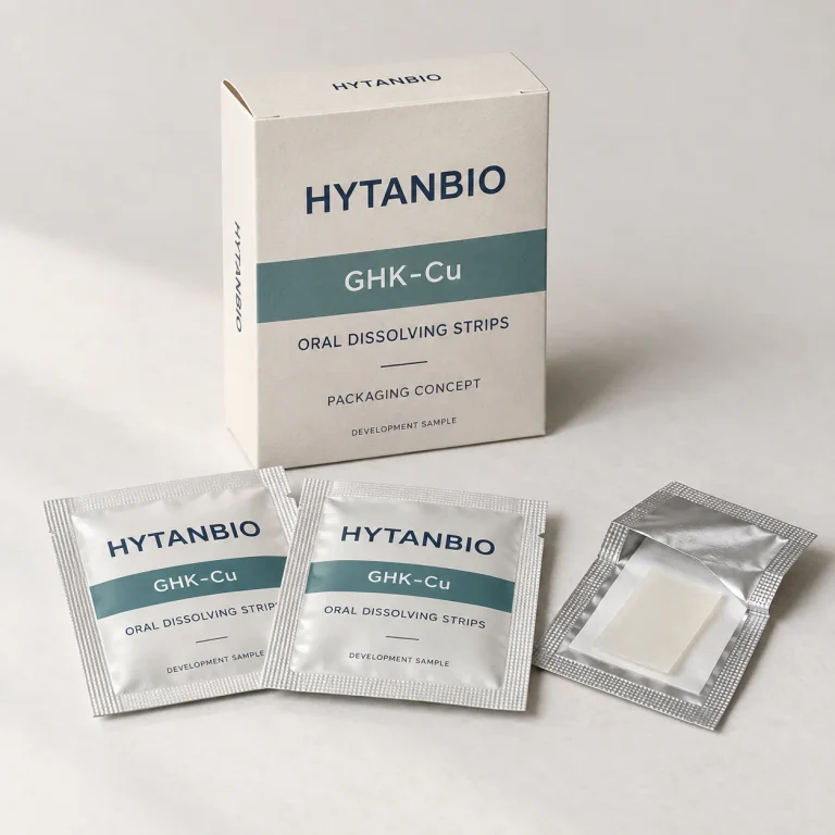 AI-generated HYTANBIO GHK-Cu oral strip packaging concept