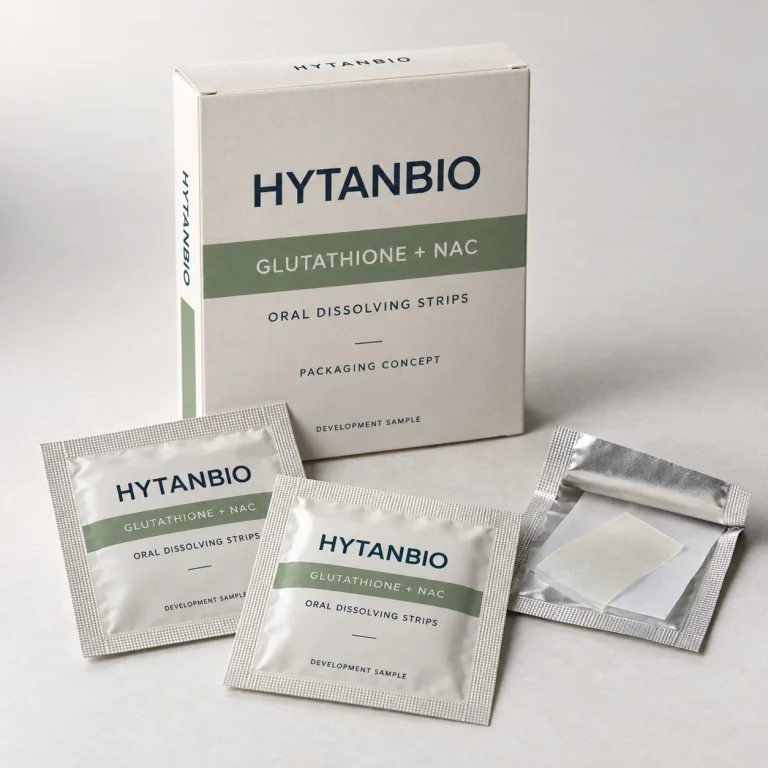 AI-generated HYTANBIO Glutathione and NAC oral strip packaging concept