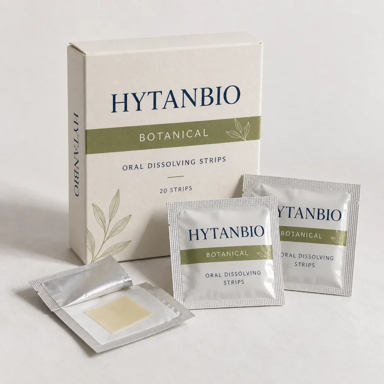 AI-generated HYTANBIO Botanical oral strip packaging concept