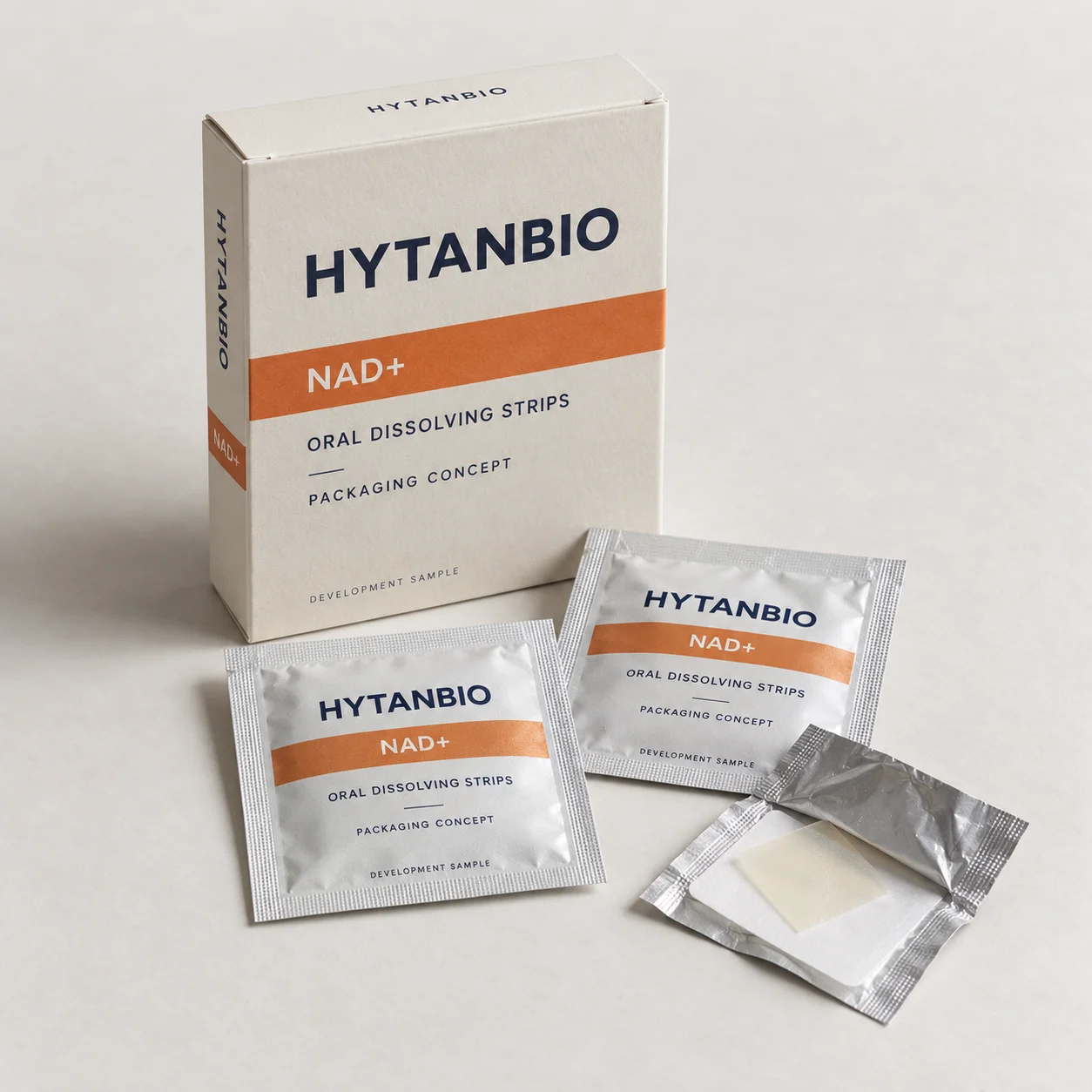 AI-generated HYTANBIO NAD+ oral strip packaging concept