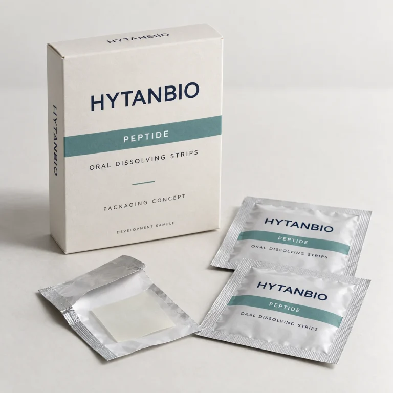 AI-generated HYTANBIO Peptide oral strip packaging concept