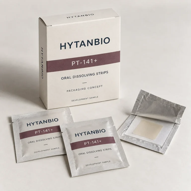 AI-generated HYTANBIO PT-141+ oral strip packaging concept