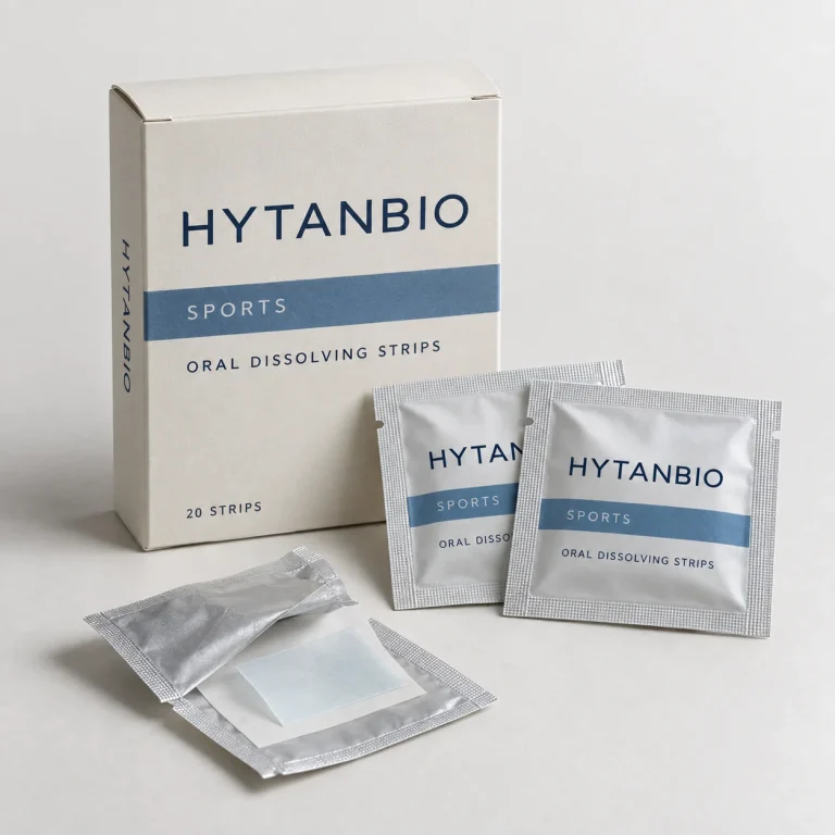AI-generated HYTANBIO Sports nutrition oral strip packaging concept