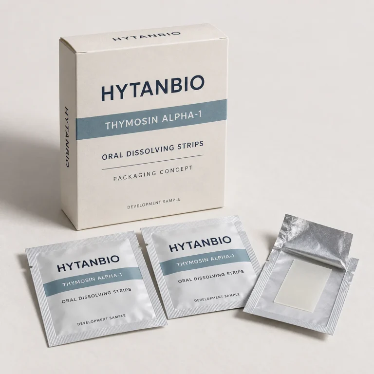 AI-generated HYTANBIO Thymosin Alpha-1 oral strip packaging concept